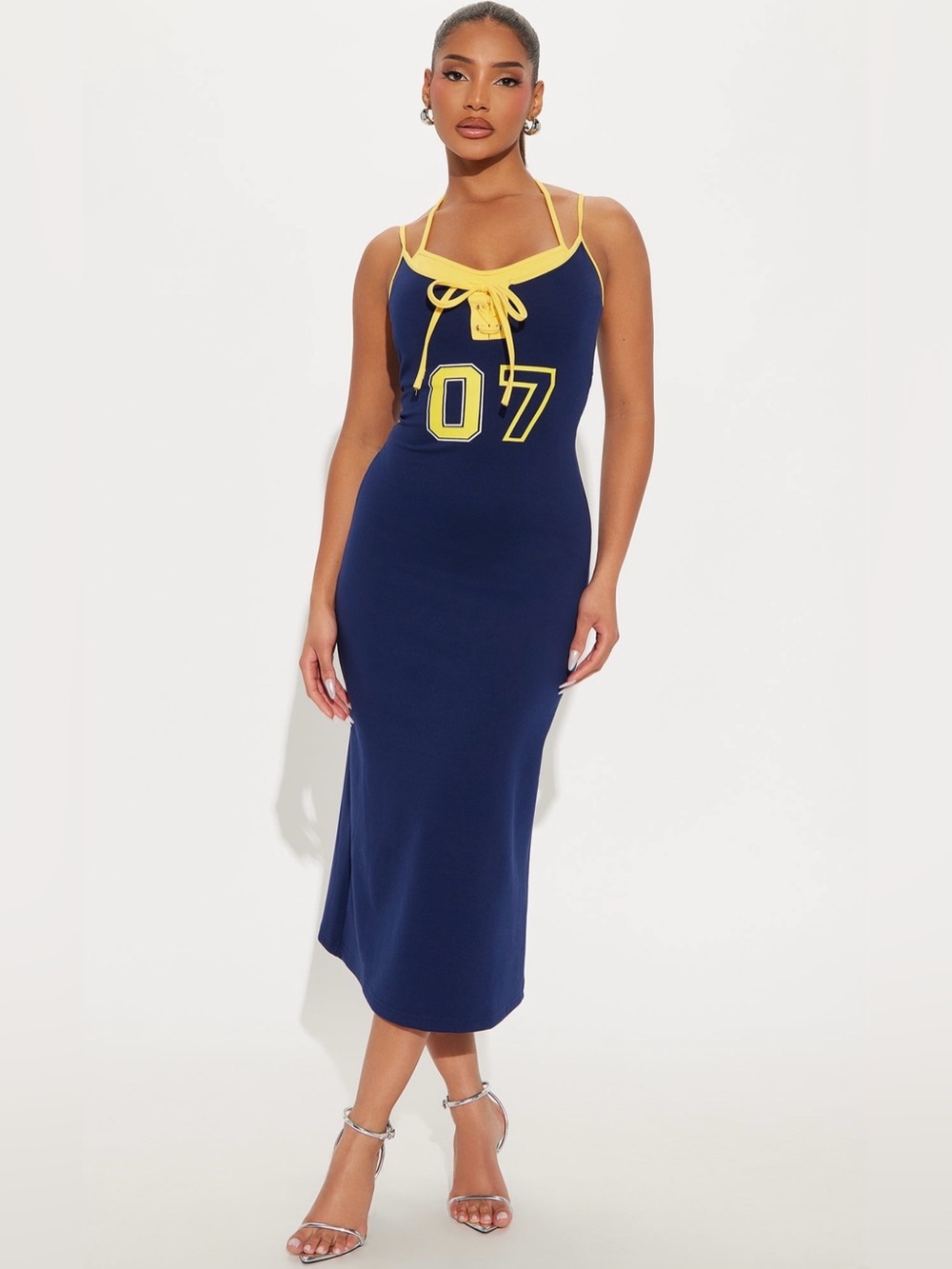 Fashion Nova Athletic Midi Dress Navy & Yellow